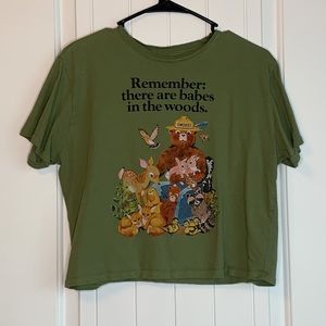 Olive Green Smokey Bear Crop Top Size L